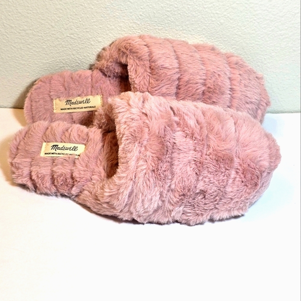 Madewell scuff slippers faux fur quilted dusty blush size 6